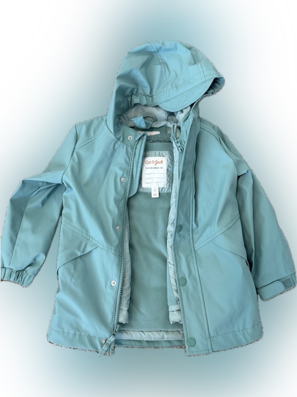 Cat & Jack Light Teal Hooded Rain Coat – 5T